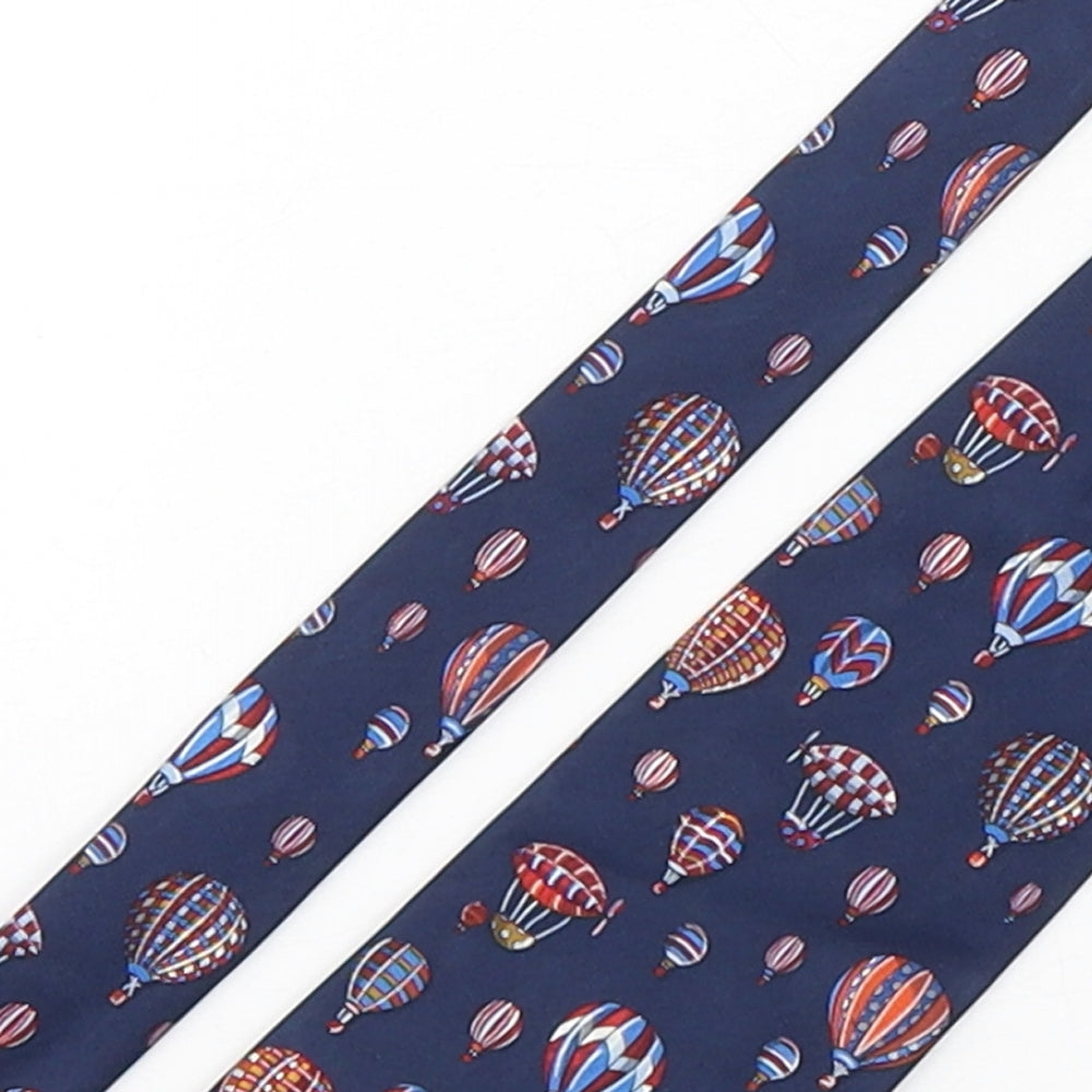 Marks and Spencer Mens Blue Geometric Silk Pointed Tie One Size - Hot Air Balloons
