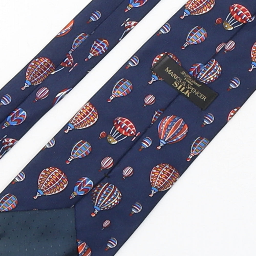 Marks and Spencer Mens Blue Geometric Silk Pointed Tie One Size - Hot Air Balloons