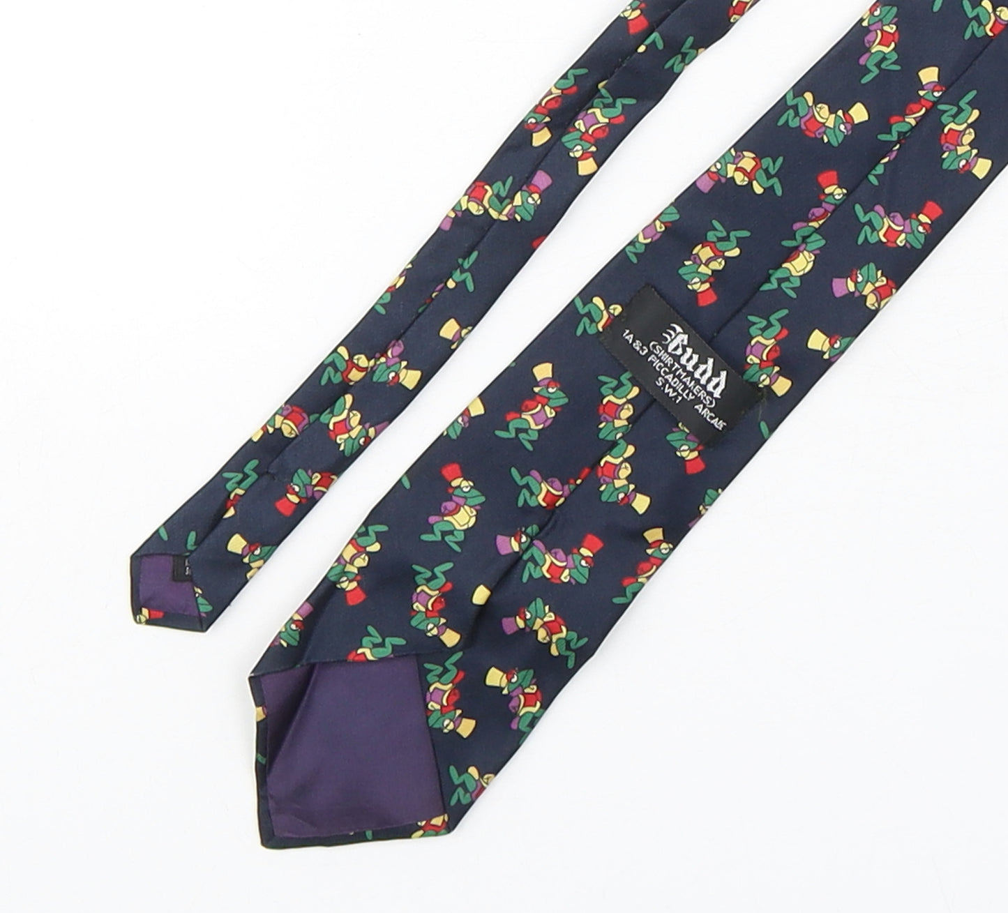 Budd Mens Multicoloured Geometric Silk Pointed Tie One Size - Frog Print
