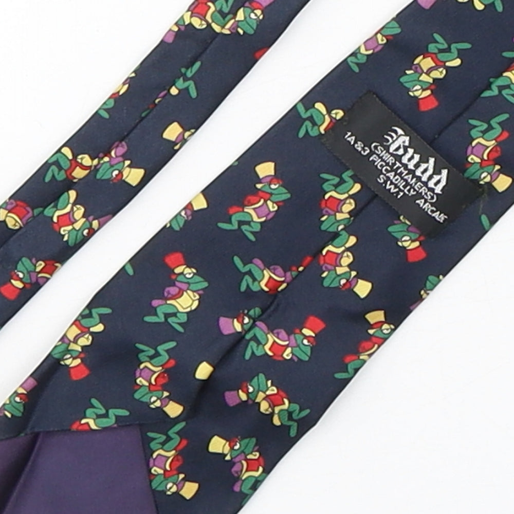 Budd Mens Multicoloured Geometric Silk Pointed Tie One Size - Frog Print