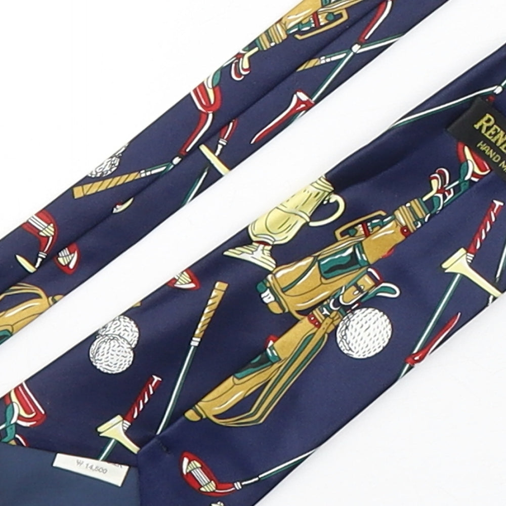 Rene Chagal Mens Multicoloured Geometric Silk Pointed Tie One Size - Golfing