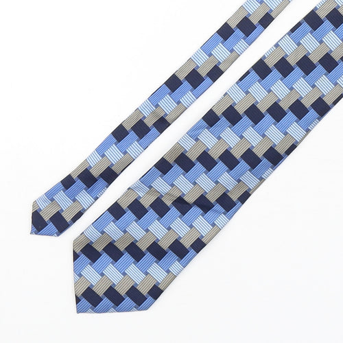 Rael Brook  Mens Blue Geometric Silk Pointed Tie One Size