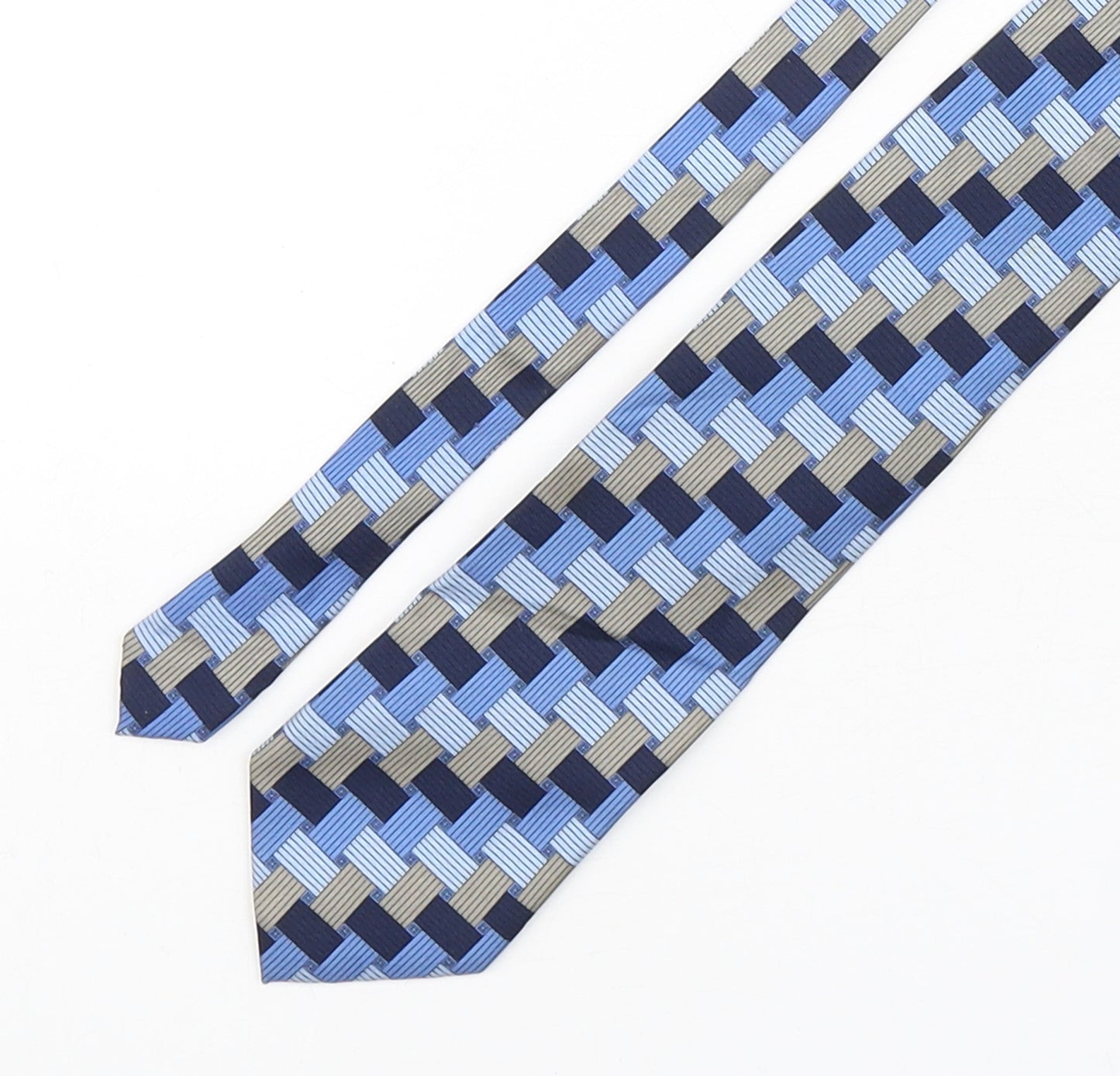 Rael Brook  Mens Blue Geometric Silk Pointed Tie One Size