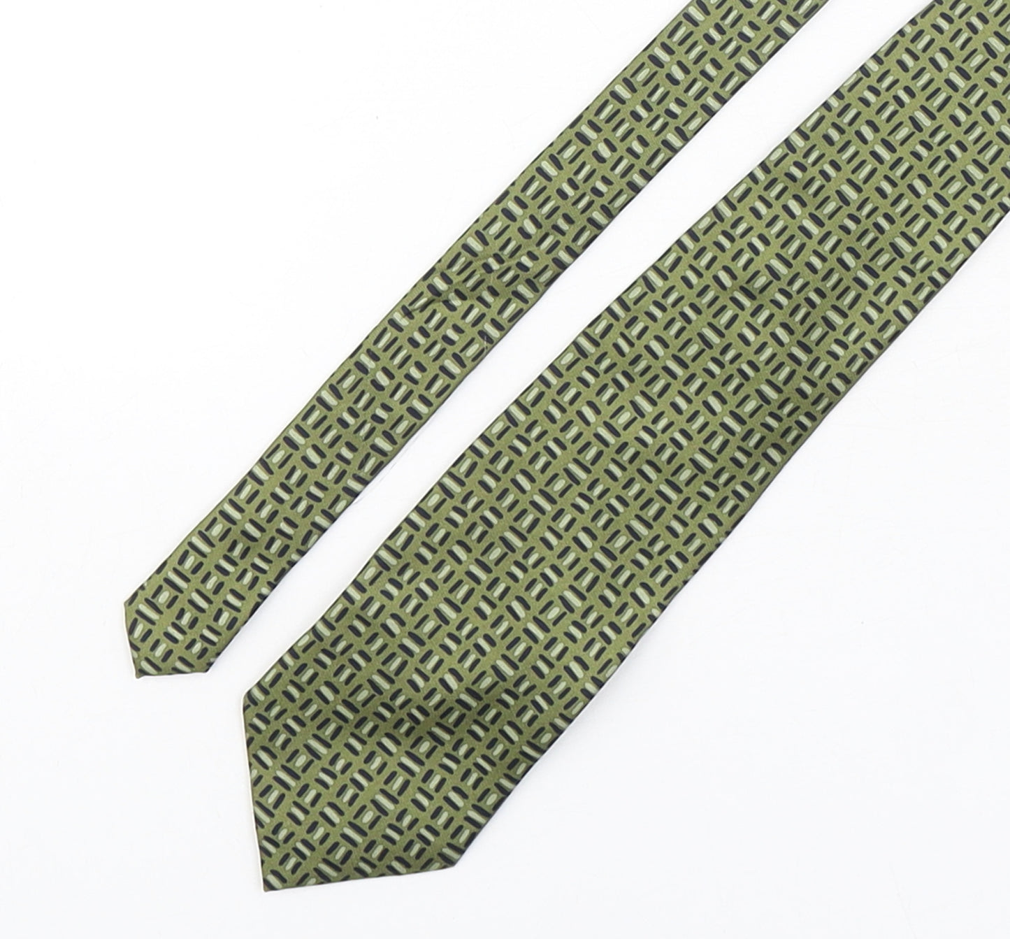 Christopher Alexander  Mens Green Geometric Silk Pointed Tie One Size