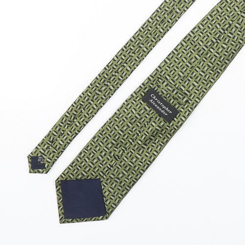 Christopher Alexander  Mens Green Geometric Silk Pointed Tie One Size