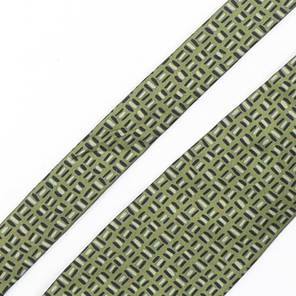 Christopher Alexander  Mens Green Geometric Silk Pointed Tie One Size
