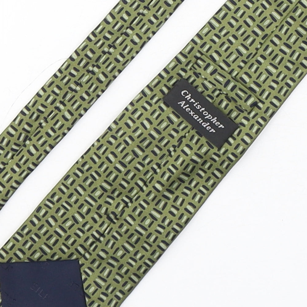 Christopher Alexander  Mens Green Geometric Silk Pointed Tie One Size