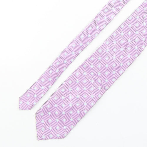 Racing Green  Mens Pink Geometric Silk Pointed Tie One Size