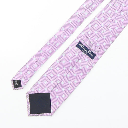 Racing Green  Mens Pink Geometric Silk Pointed Tie One Size