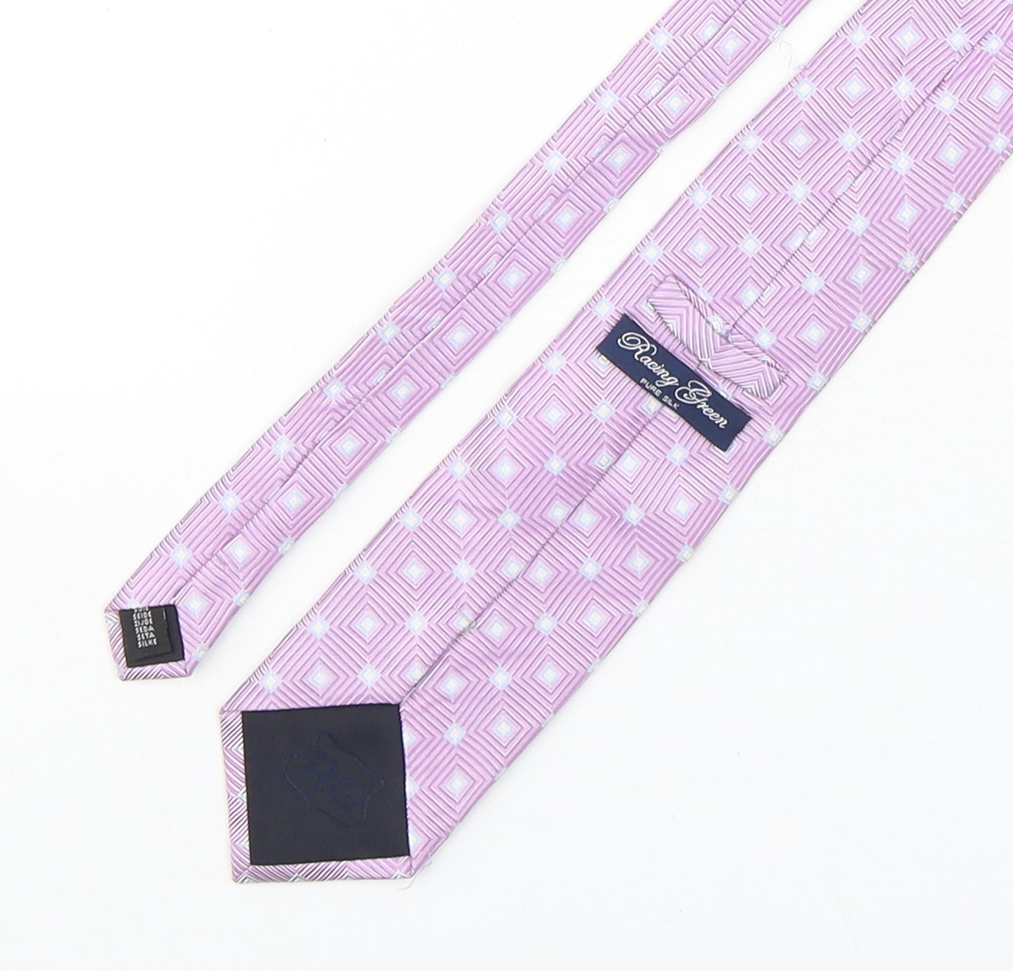 Racing Green  Mens Pink Geometric Silk Pointed Tie One Size