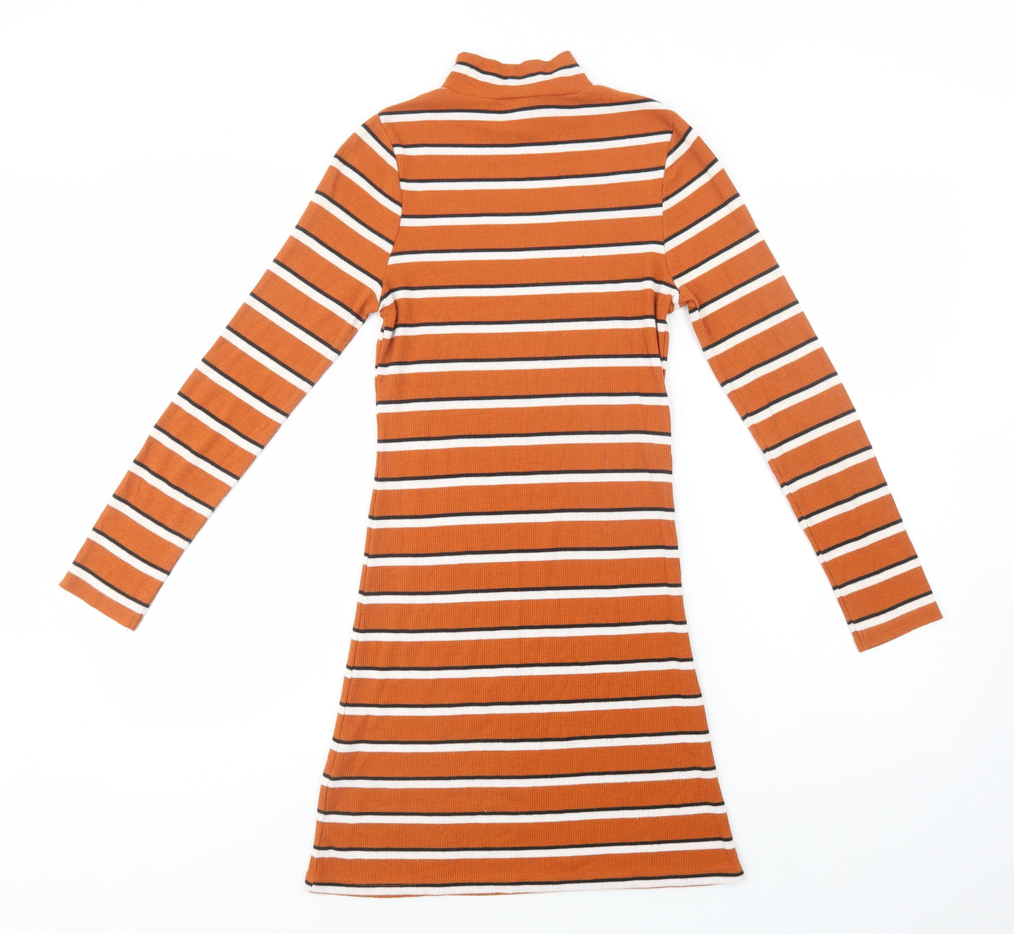 M & Co Girls Brown Striped Polyester Jumper Dress  Size 12 Years  Mock Neck Pullover