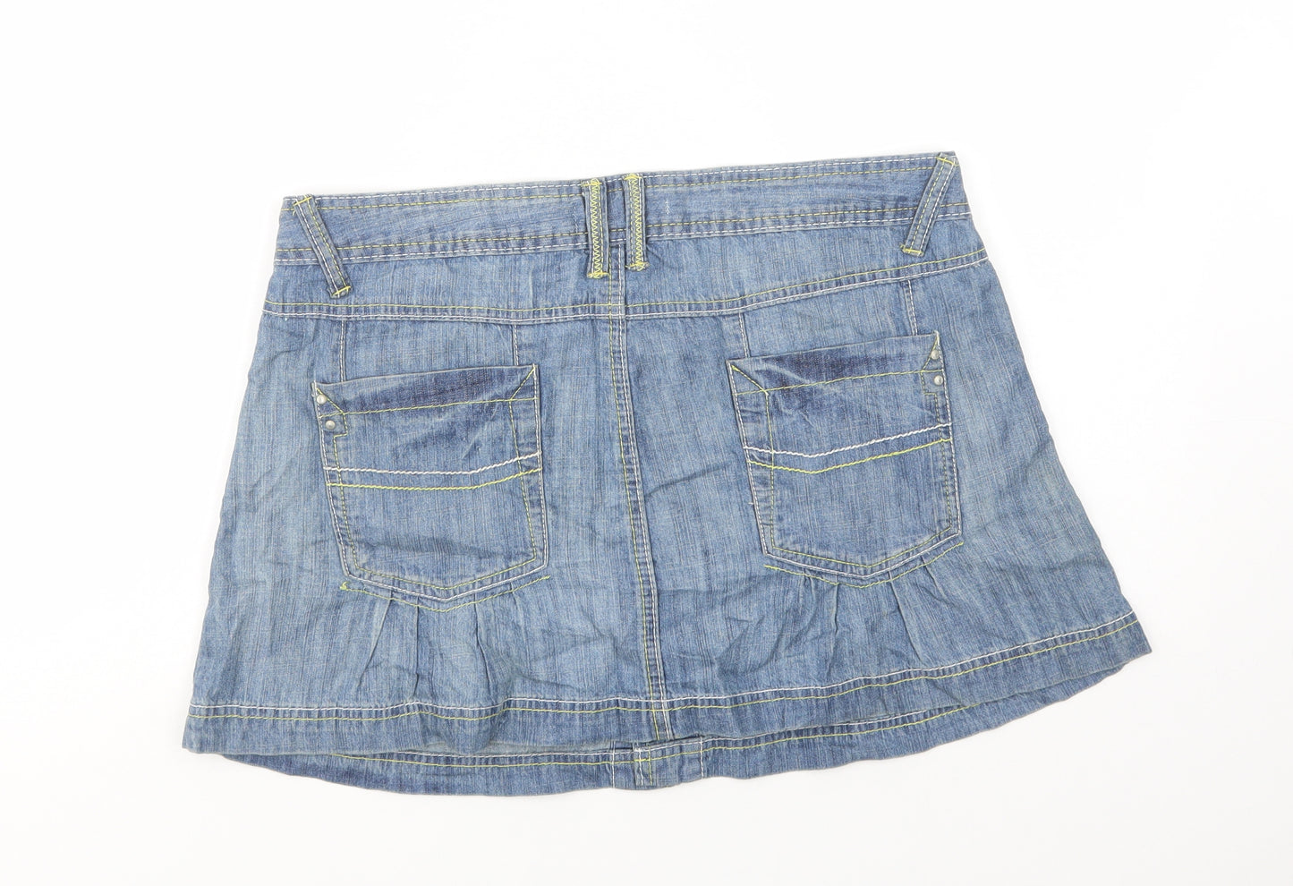 Moodo Womens Blue  Cotton Mini Skirt Size 30 in   Button