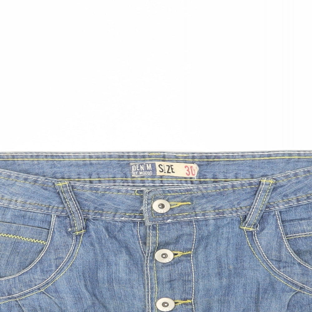 Moodo Womens Blue  Cotton Mini Skirt Size 30 in   Button
