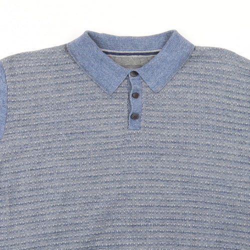 RJR.John Rocha Mens Blue  Cotton  Polo Size XL Collared Button