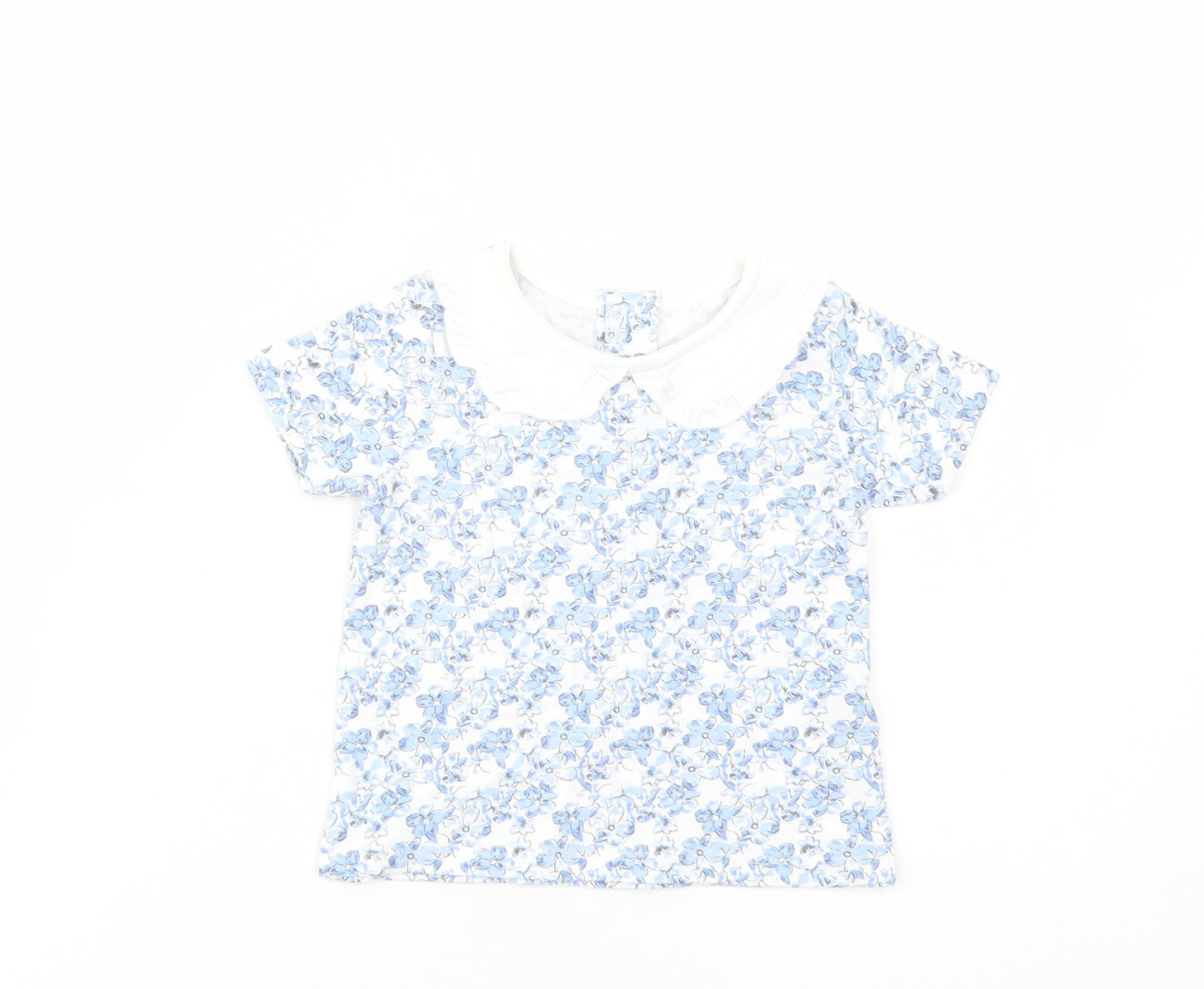 Dunnes Stores Baby Blue Floral Cotton Pullover Blouse Size 6-9 Months Collared Button