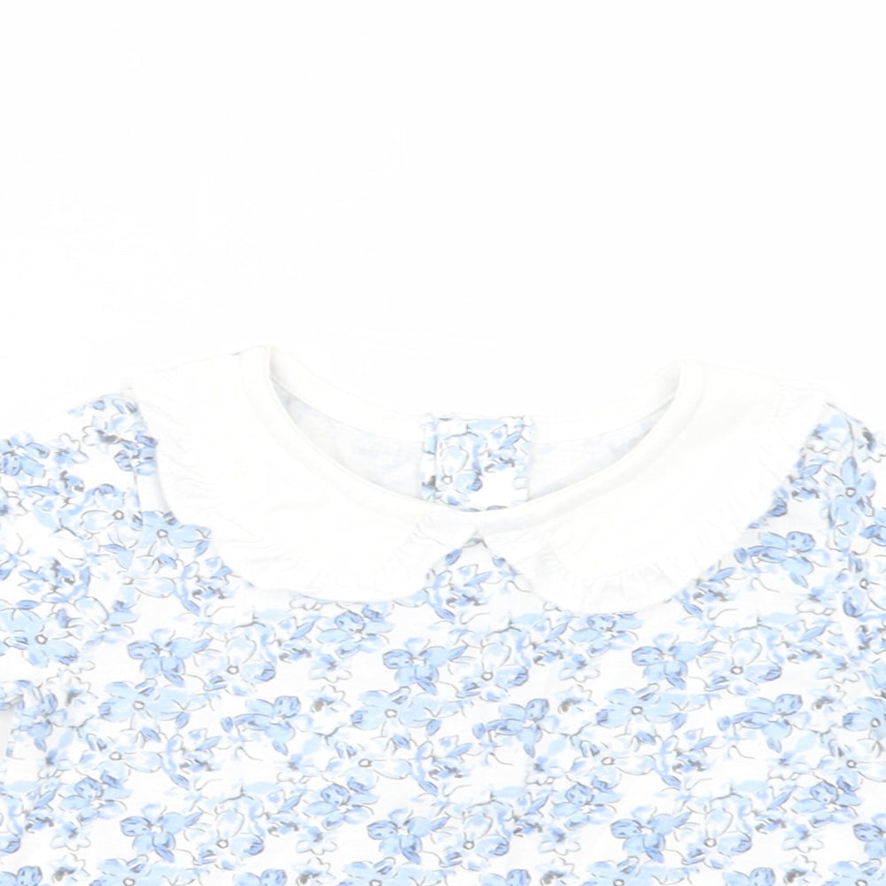 Dunnes Stores Baby Blue Floral Cotton Pullover Blouse Size 6-9 Months Collared Button