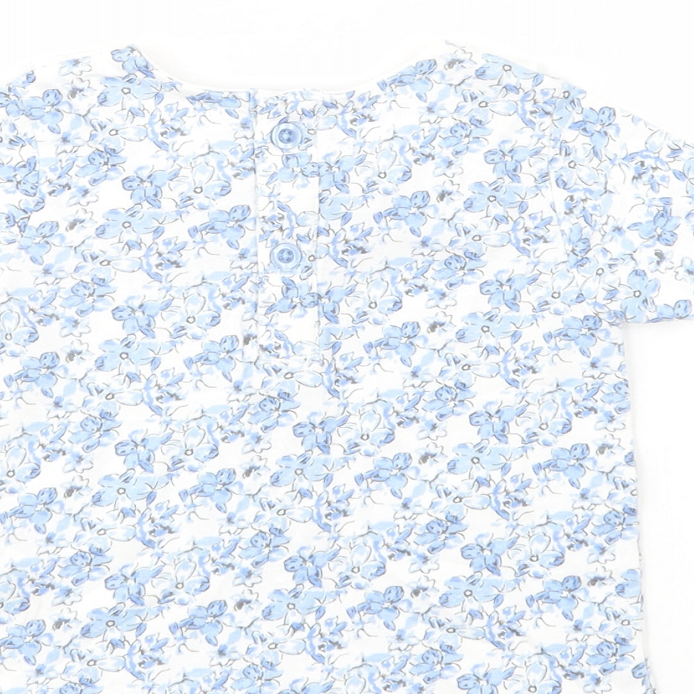 Dunnes Stores Baby Blue Floral Cotton Pullover Blouse Size 6-9 Months Collared Button
