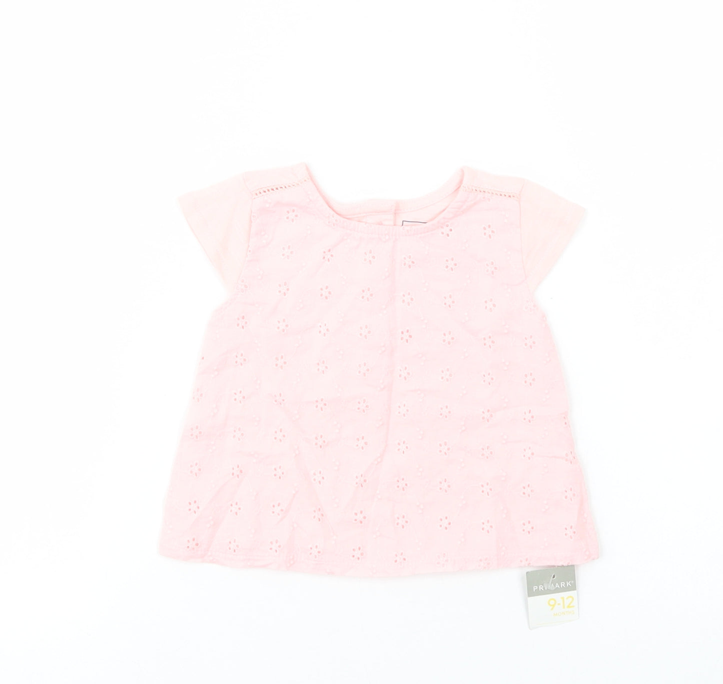 Primark Baby Pink  Cotton Basic Blouse Size 9-12 Months Crew Neck Button