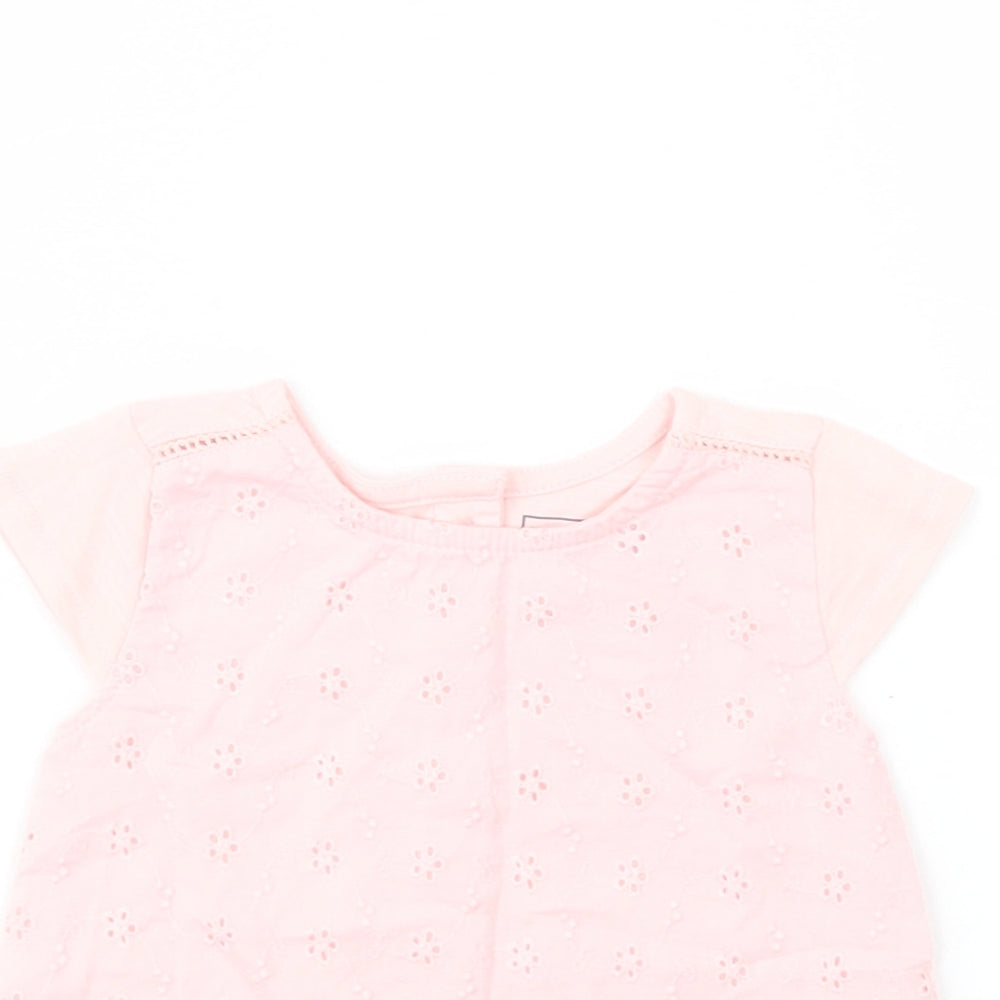 Primark Baby Pink  Cotton Basic Blouse Size 9-12 Months Crew Neck Button
