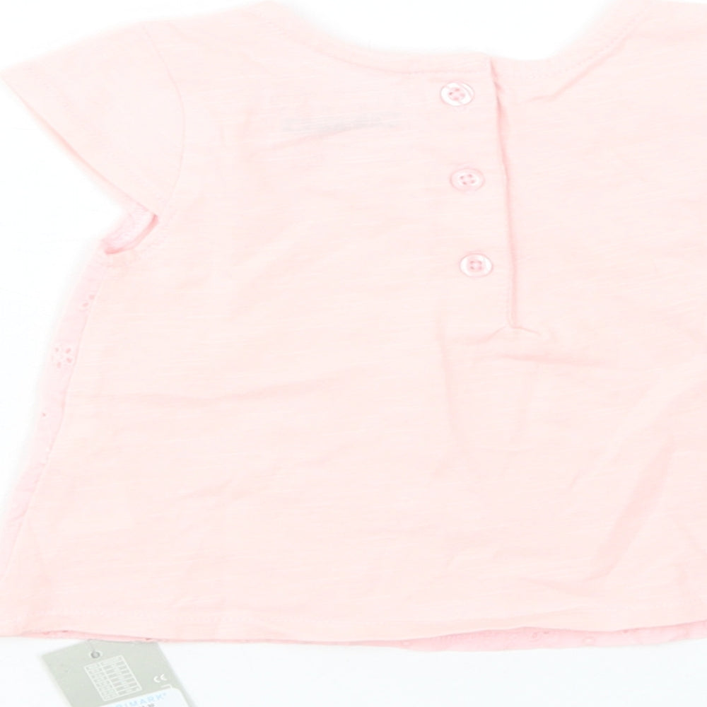 Primark Baby Pink  Cotton Basic Blouse Size 9-12 Months Crew Neck Button