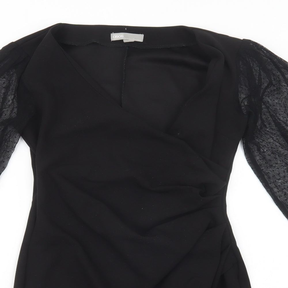 ASOS Womens Black  Polyester Pencil Dress  Size 8  V-Neck Pullover