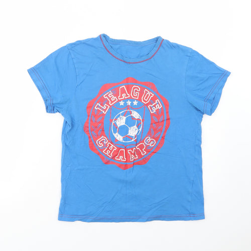 F&F Boys Blue  Cotton Basic T-Shirt Size 11-12 Years Crew Neck Pullover - Football
