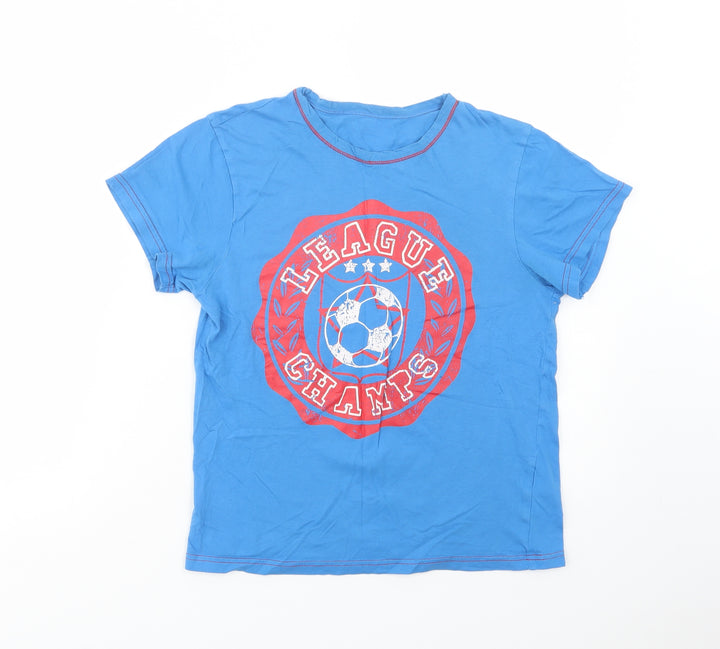 F&F Boys Blue Cotton Basic T-Shirt Size 11-12 Years Crew Neck Pullover - Football