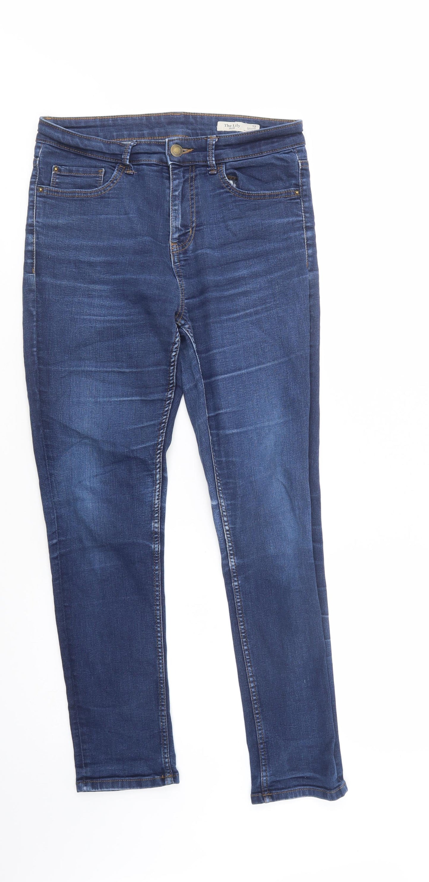 Marks and Spencer Womens Blue  Cotton Skinny Jeans Size 12 L29 in Regular Button