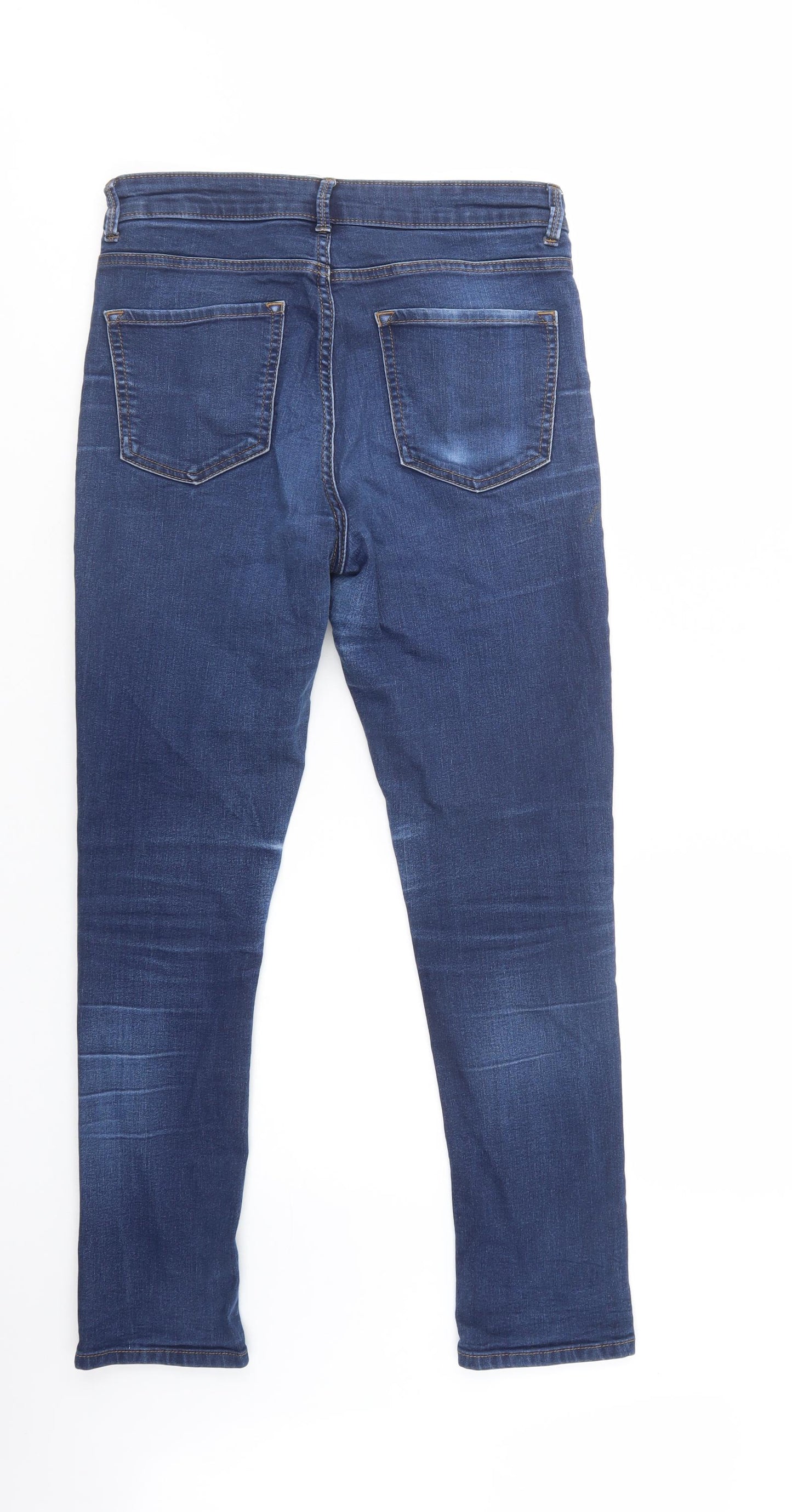 Marks and Spencer Womens Blue  Cotton Skinny Jeans Size 12 L29 in Regular Button