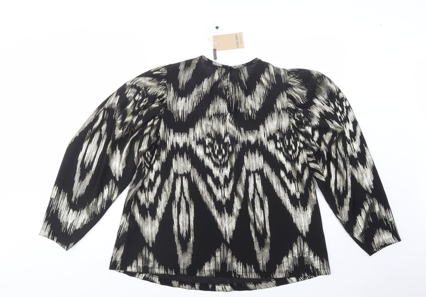 Gallery Womens Black Geometric Polyester Basic Blouse Size 14 Crew Neck