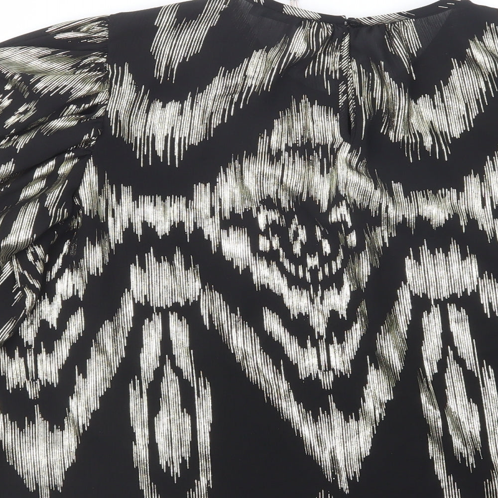 Gallery Womens Black Geometric Polyester Basic Blouse Size 14 Crew Neck