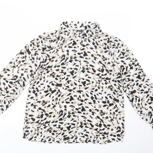 Dunnes Stores Womens White Animal Print Polyester Basic Button-Up Size 12 Collared