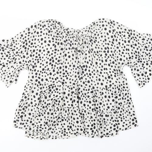 SheIn Womens White Animal Print Polyester Basic Blouse Size L Crew Neck
