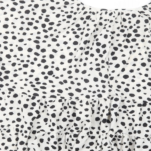 SheIn Womens White Animal Print Polyester Basic Blouse Size L Crew Neck