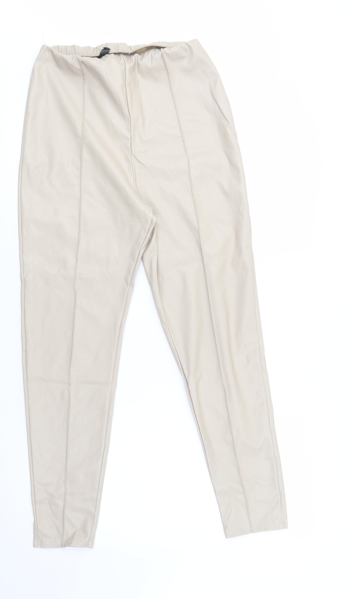 Missguided Womens Beige  Polyester Jegging Leggings Size 14 L27 in   - Faux Leather