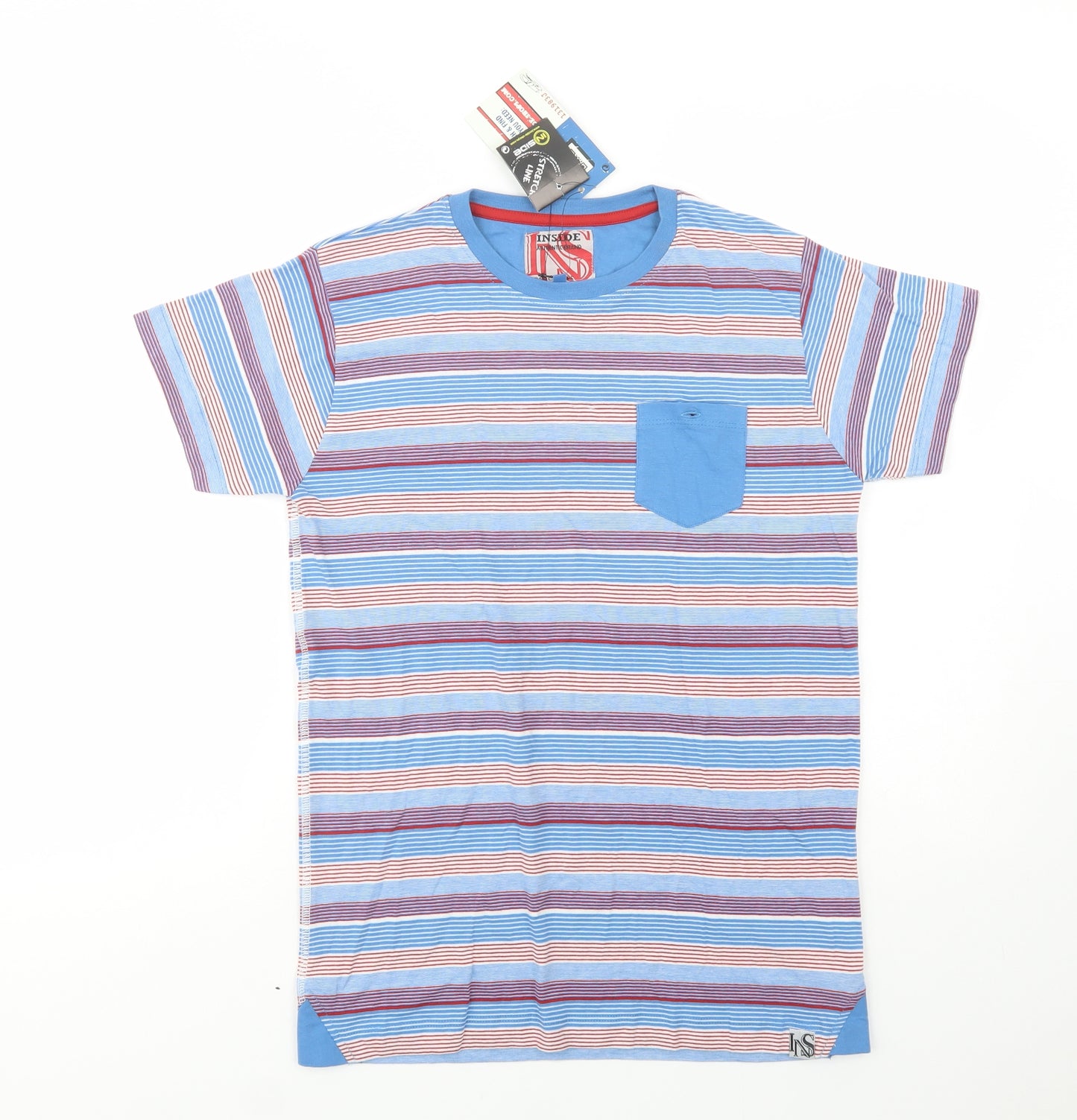 INSIDE Mens Blue Striped Cotton  T-Shirt Size S Crew Neck