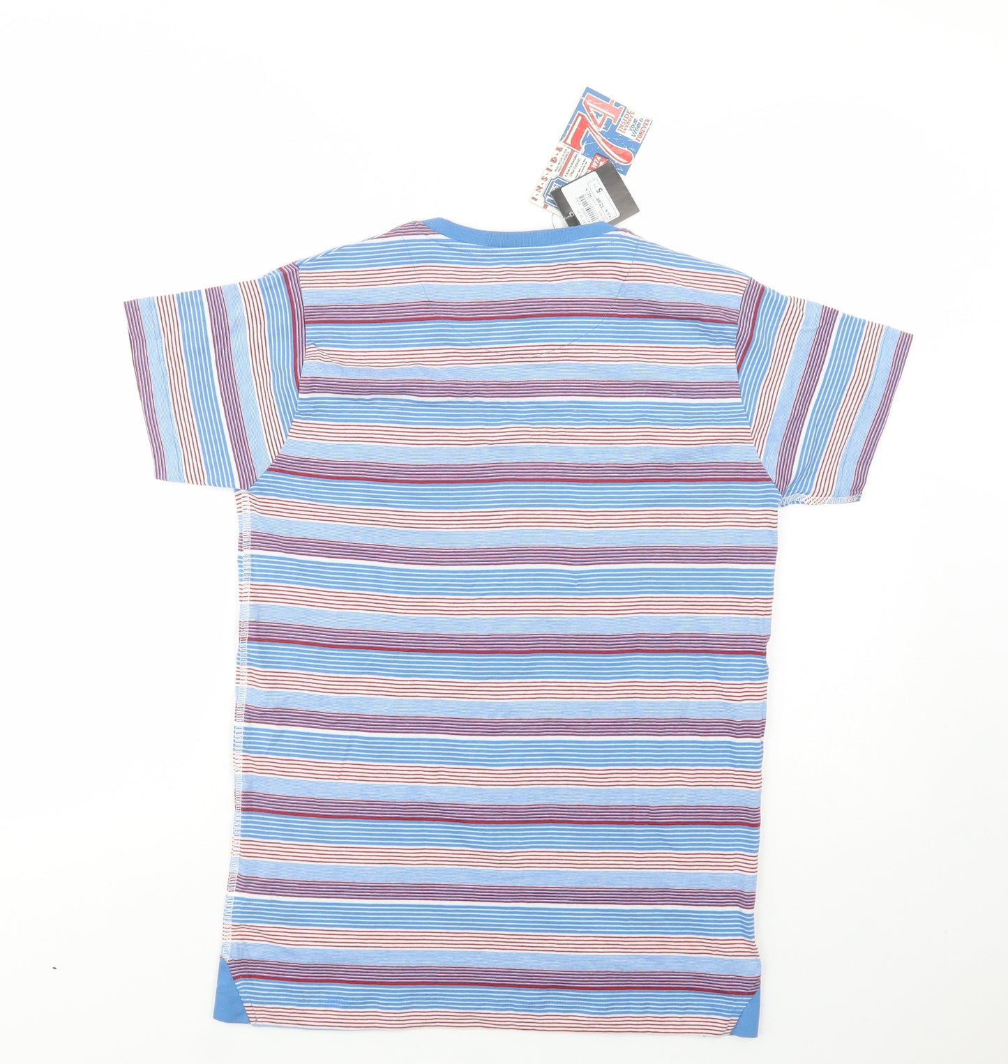 INSIDE Mens Blue Striped Cotton  T-Shirt Size S Crew Neck