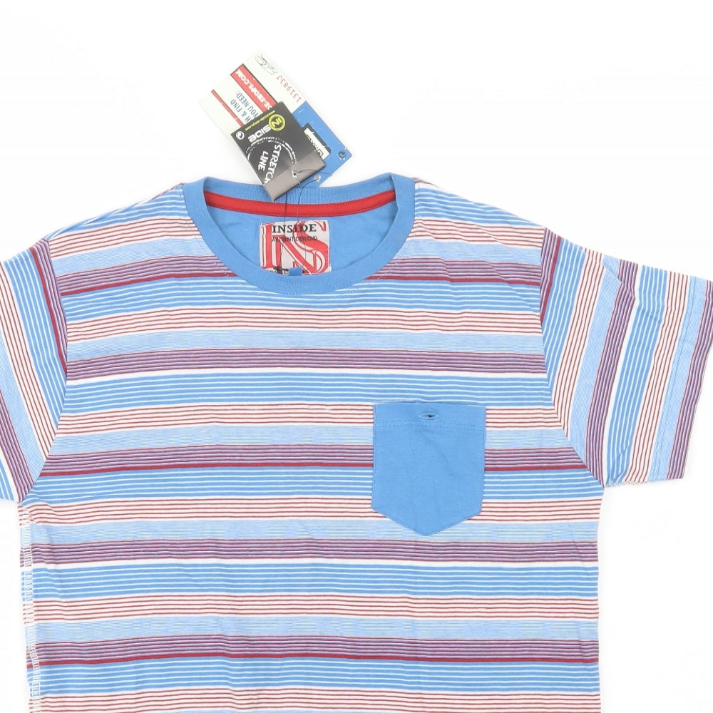 INSIDE Mens Blue Striped Cotton  T-Shirt Size S Crew Neck