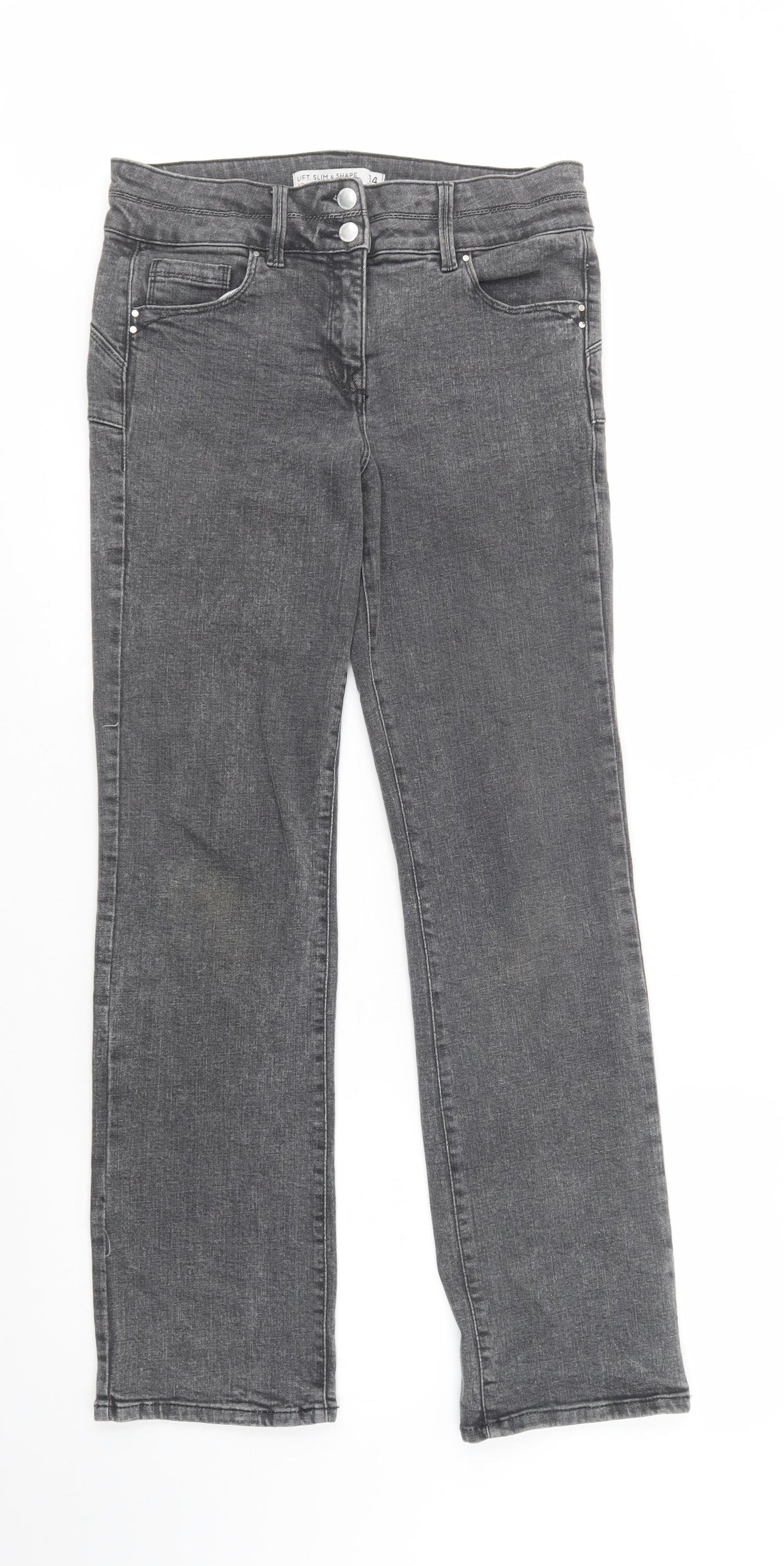 NEXT Womens Grey  Cotton Bootcut Jeans Size 14 L32 in Regular Button