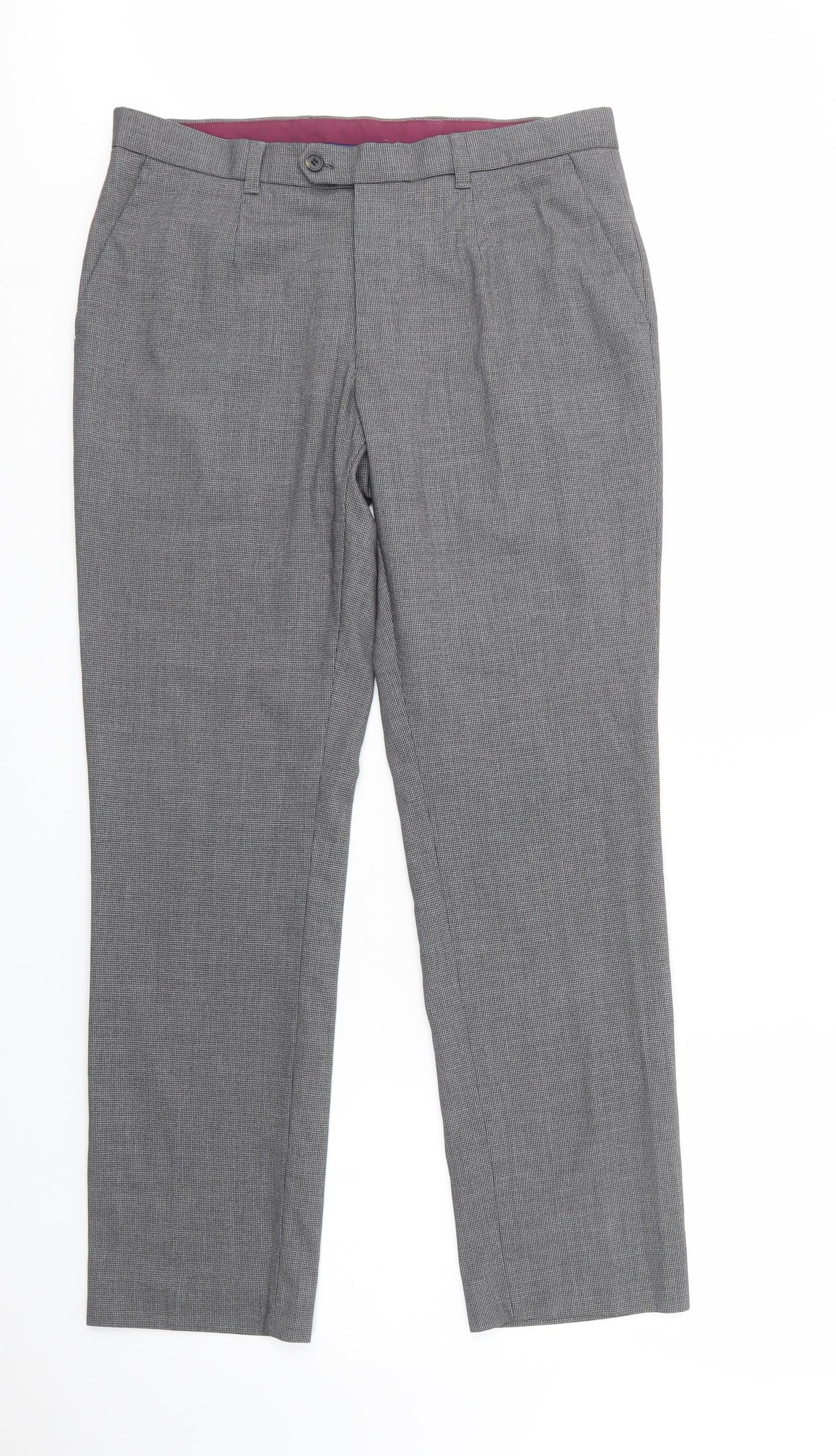 Matalan Mens Grey Herringbone Polyester Dress Pants Trousers Size 34 in L31 in Regular Button