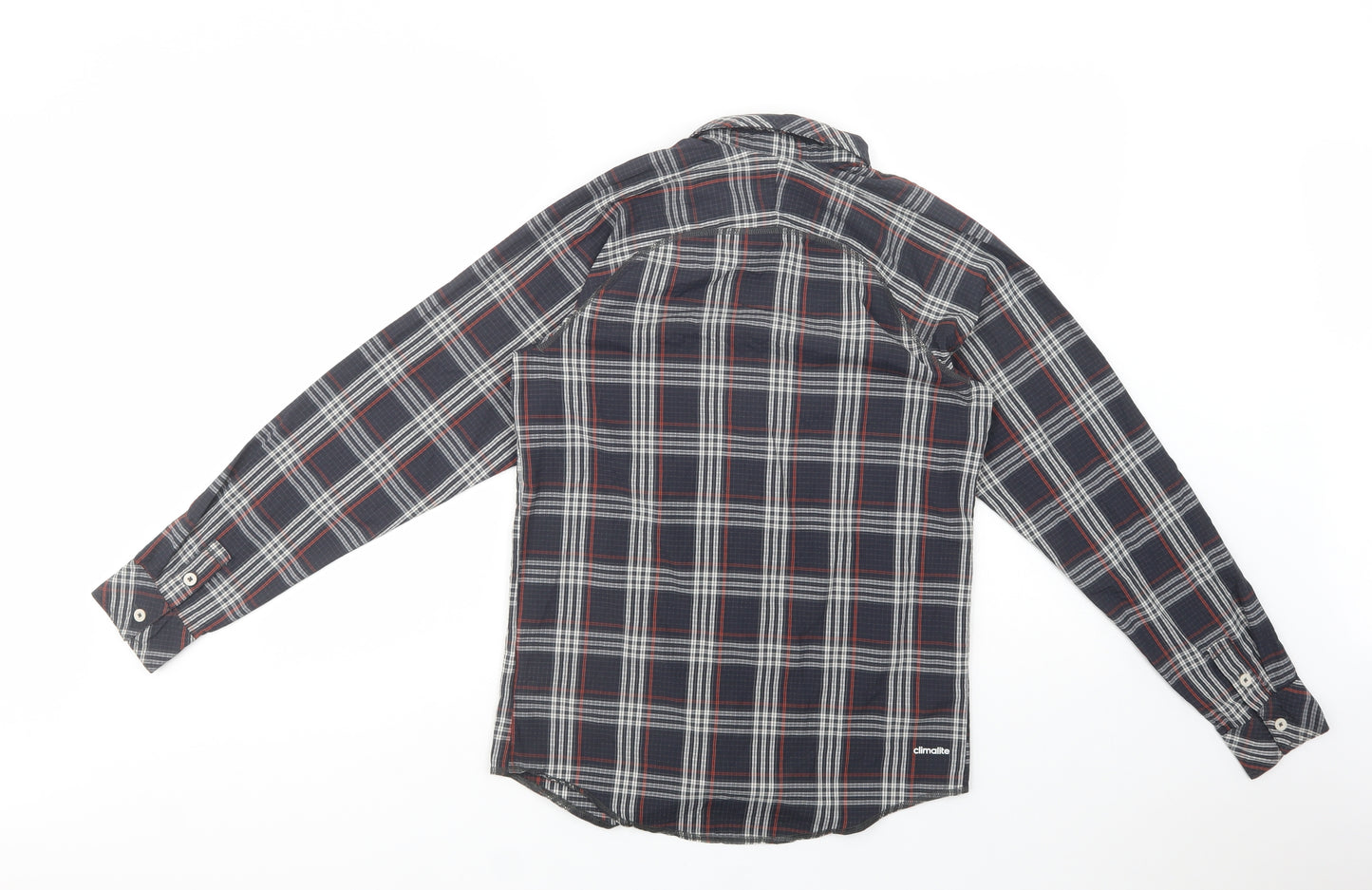 adidas Mens Grey Plaid Nylon  Button-Up Size XS Collared Button