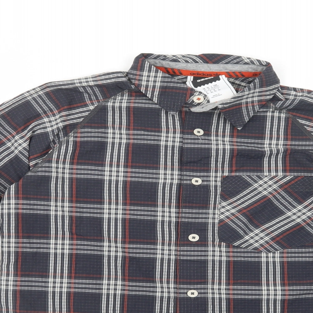 adidas Mens Grey Plaid Nylon  Button-Up Size XS Collared Button