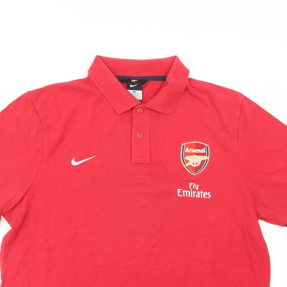 Nike Mens Red  Cotton  Polo Size L Collared Button - Arsenal FC
