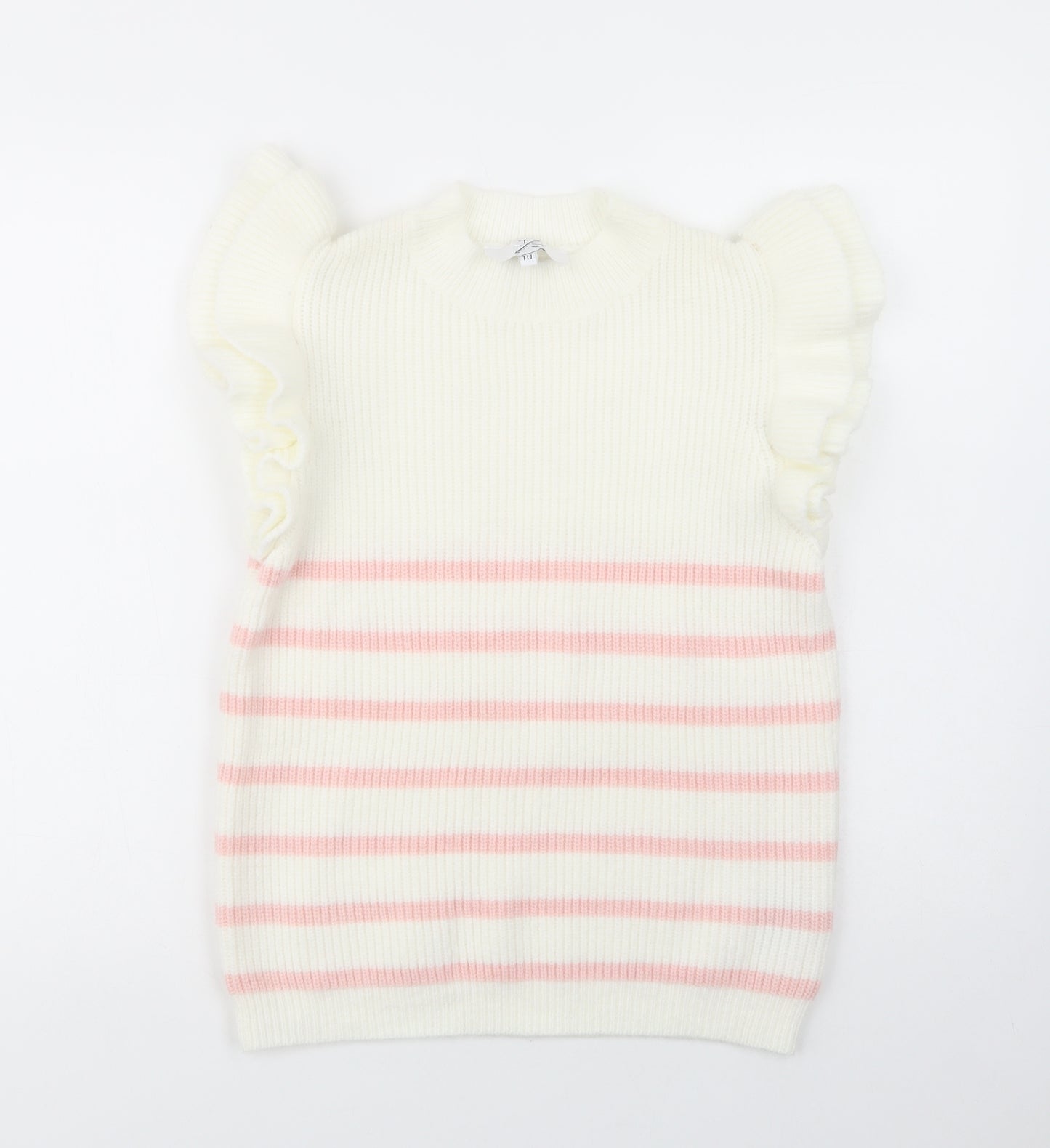 TU Womens White Crew Neck Striped Polyamide Vest Jumper Size 12