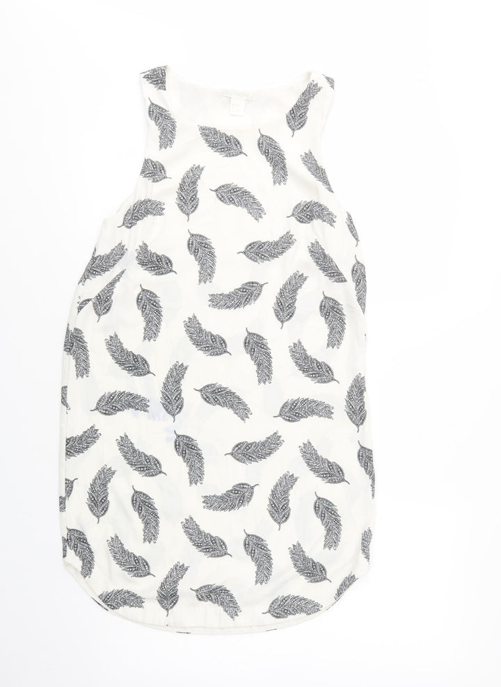H&M Womens White Floral Polyester Shift Size 8 Scoop Neck Pullover - Leaf Print