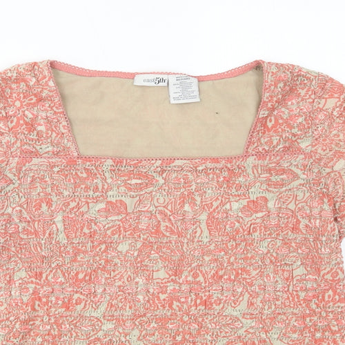 East 5th Womens Pink Floral Polyester Basic Blouse Size M Square Neck
