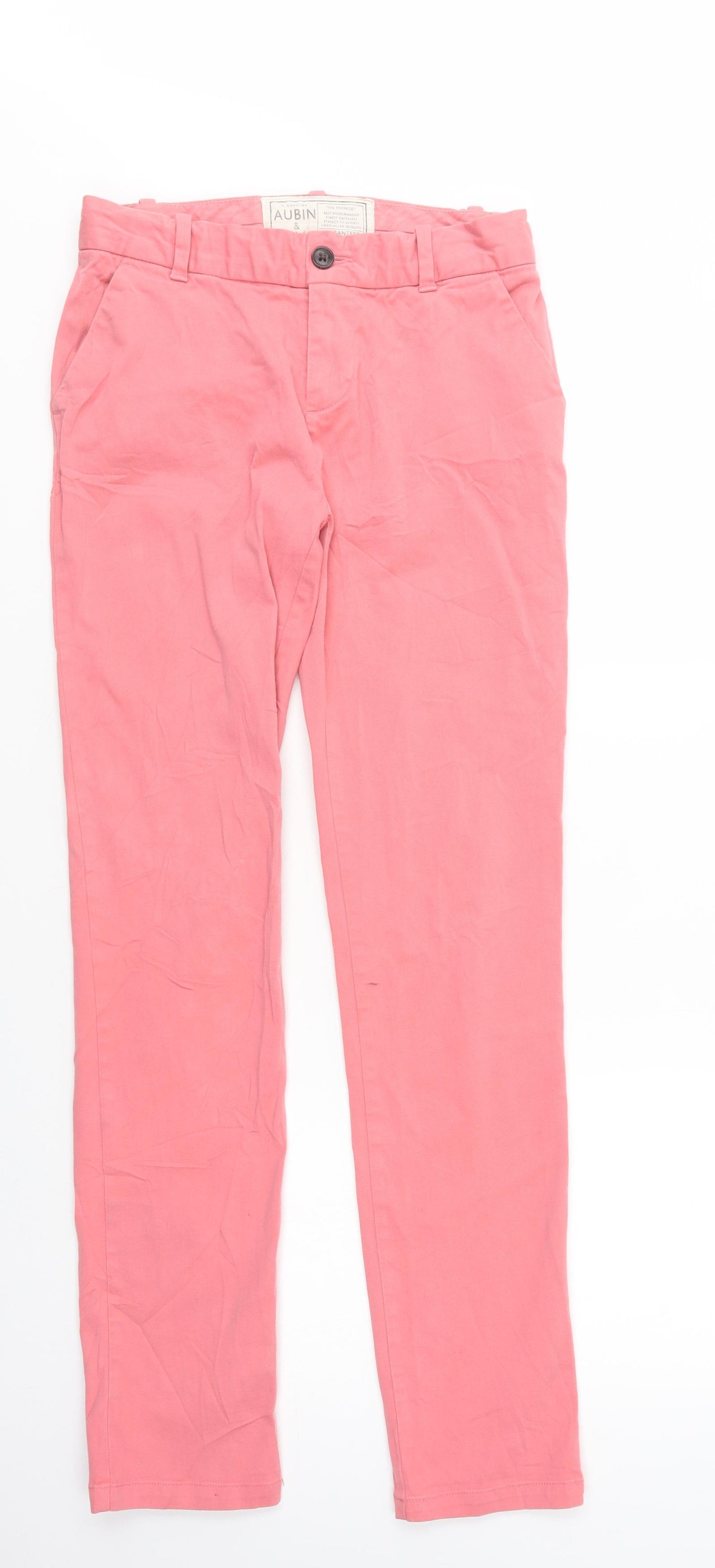 AUBIN & WILLS Womens Pink  Cotton Chino Trousers Size 8 L33 in Regular Button