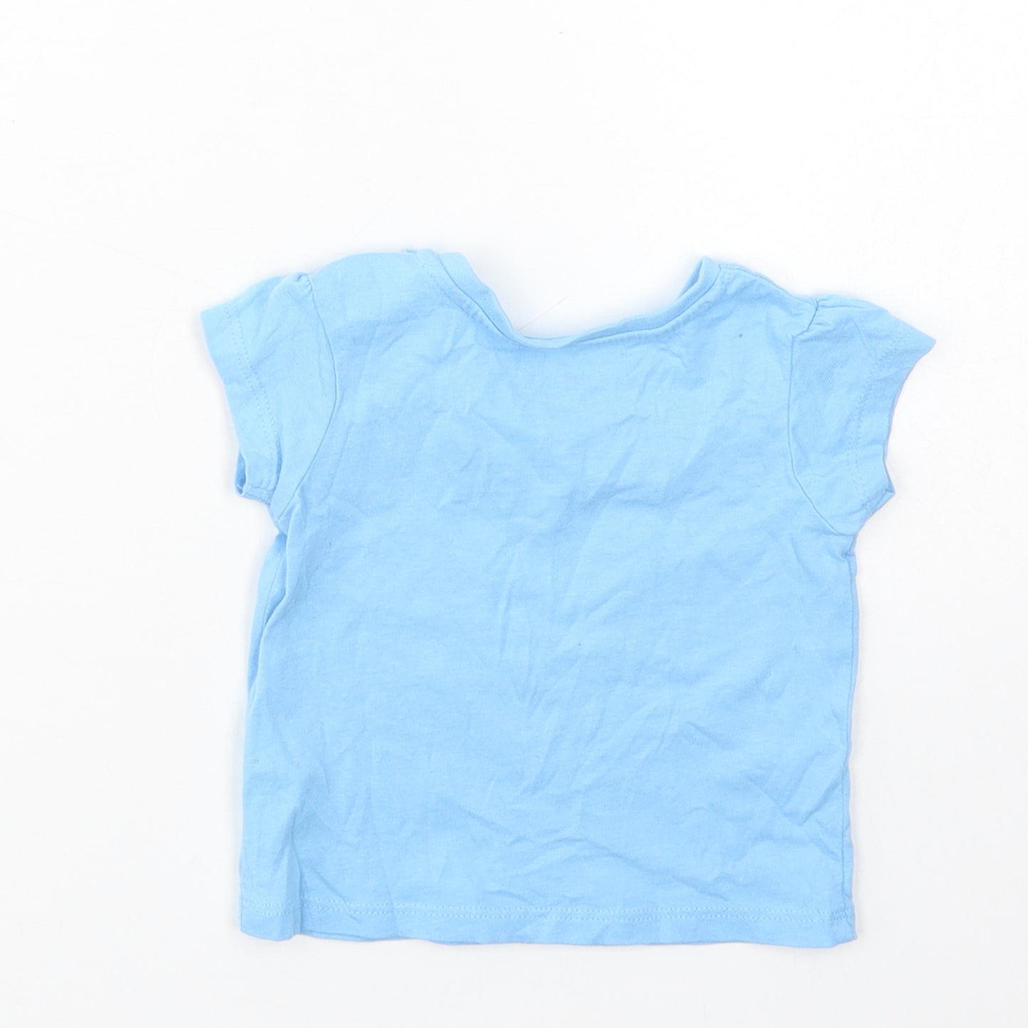 Primark Baby Blue  Cotton Basic T-Shirt Size 3-6 Months Crew Neck Snap - Cherry