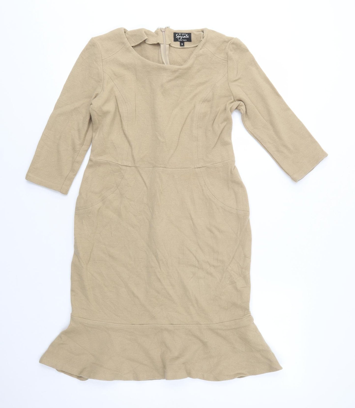 Per Una Womens Beige  Wool Jumper Dress  Size 12  Scoop Neck Zip