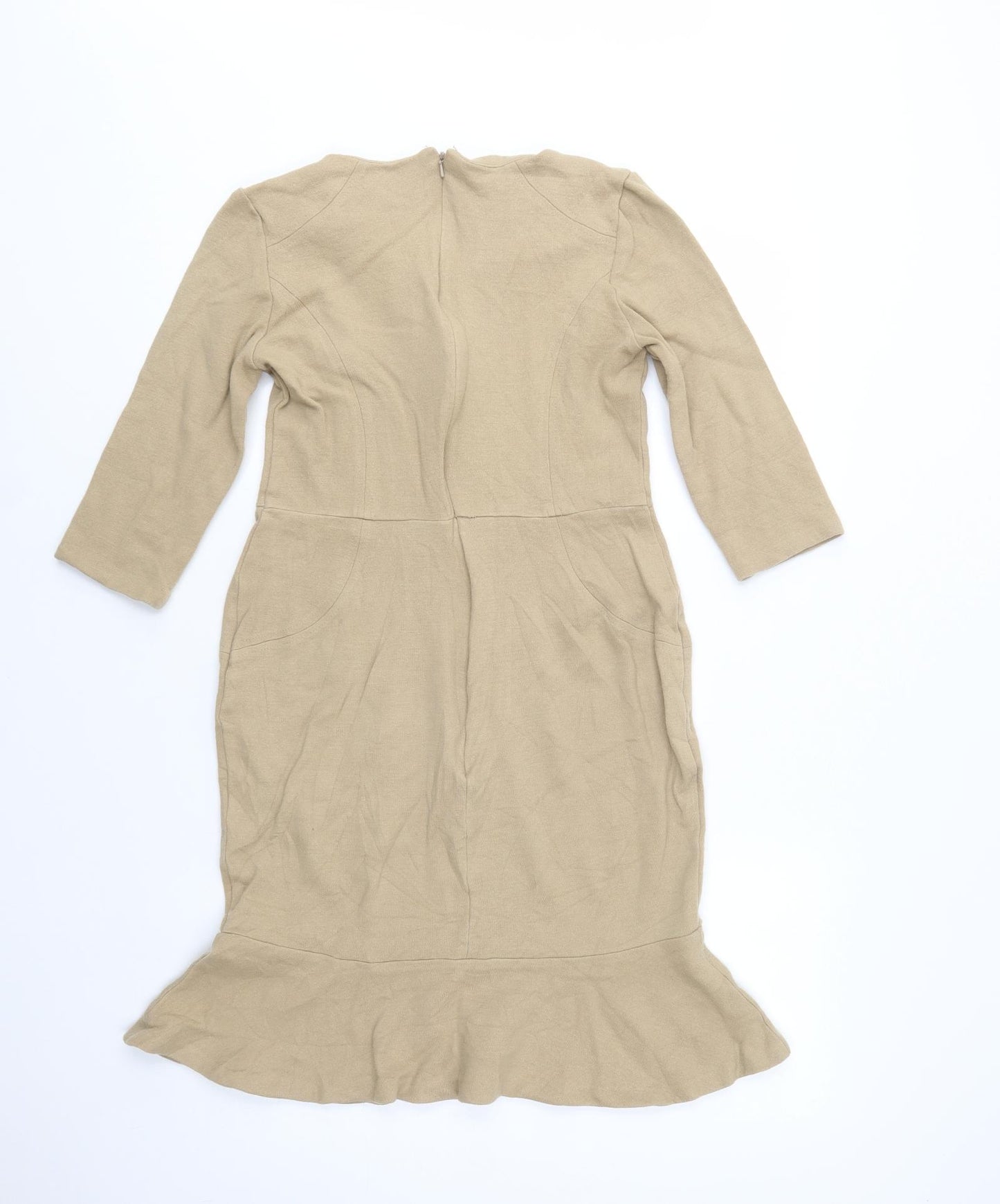 Per Una Womens Beige  Wool Jumper Dress  Size 12  Scoop Neck Zip